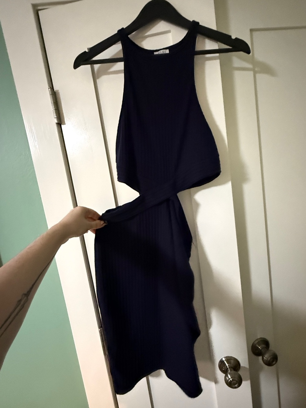 Tobi Navy Ribbed Cutout Midi Dress